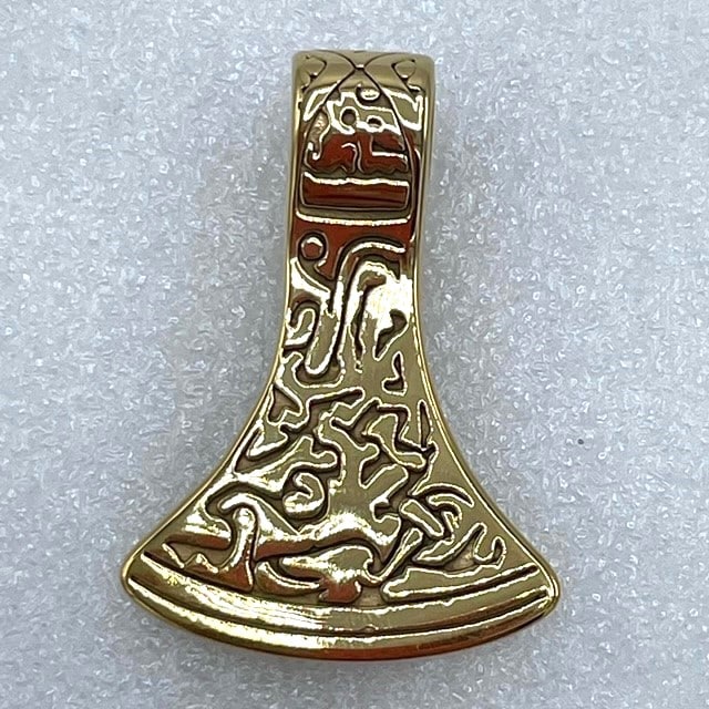 Vikingesmykke Rune-smykke Thors Økse i massiv ædelstål med en stærk ægte 18