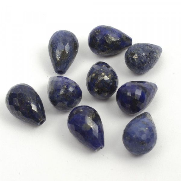 Lapis Lazuli, anboret, ca. 8x12mm, dråbe, tætfacet, 1stk.