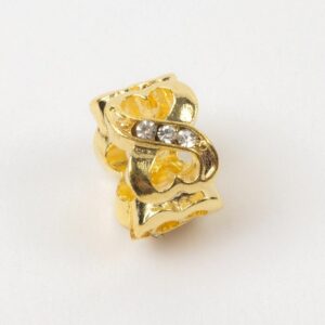 Hjerteled m. krystaller, hul 5mm, 5stk, guld