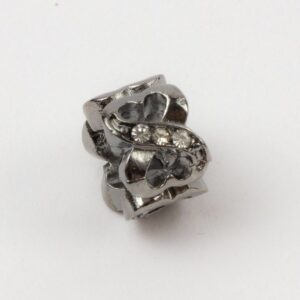 Hjerteled m. krystaller, hul 5mm, 5stk, gun metal