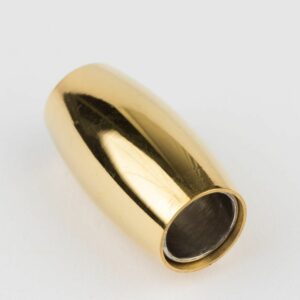 Oval magnetlås i ædelstål, hul 6mm, børstet guld