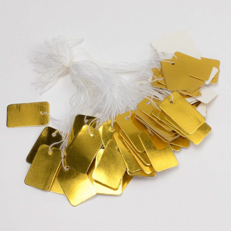 prismærker guld farve m. snor 300 stk.