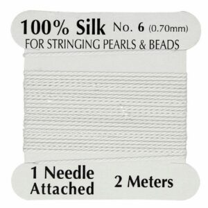 Silkesnor / perlesnor, ægte silke, hvid, 2 m, 3str.