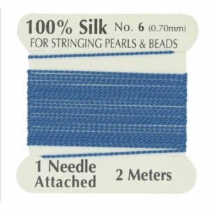 Silkesnor / perlesnor, ægte silke, konge blå, 2 m, 3str.