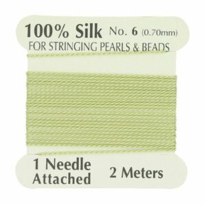 Silkesnor / perlesnor, ægte silke, lysegrøn, 2 m, 3str.