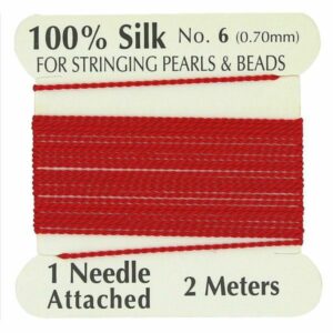 Silkesnor / perlesnor, ægte silke, rød, 2 m, 3str.