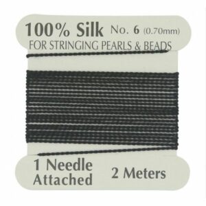 Silkesnor / perlesnor, ægte silke, sort, 2 m, 3str.